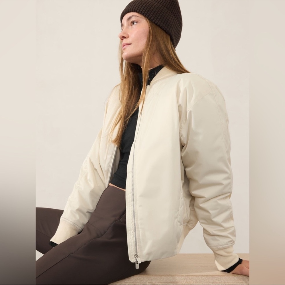 Athleta Sateen Bomber‎ Jacket in  Bone cream NEW